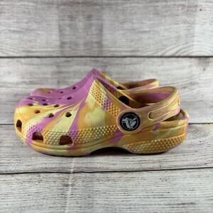 Crocs Toddler Classic Marbled Tie Dye Clogs Kids Size C9 Pink Orange Yellow